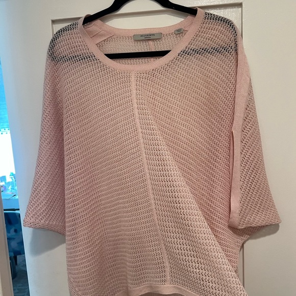 Allsaints Levita Short Sleeve T-shirt blouse tee pink open knit sweater - Picture 2 of 4